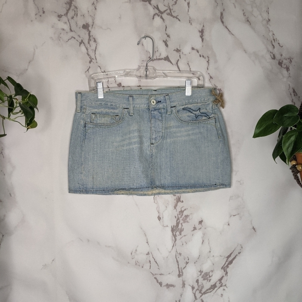 Vintage Y2K Jean Skirt Women 30 Loomstate light wash denim Low Rise Micro Mini